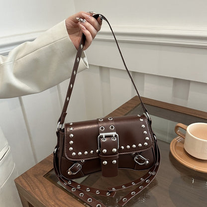 Shoulder Bag for Women Punk Style Purse PU Leather Rock Fashion Handbags with Rivet Small Trendy Armpit Purse