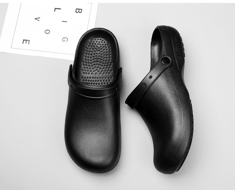 Pure Black Anti Skid Rubber Sandals Chef Shoes Kitchen Cook Waterproof Garden Shoes Clogs Without Holes Plus Big Size 47 48 49