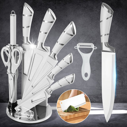 Conjunto de Facas de Cozinha ZENG de Aço Inoxidável com Cabo Oco Faca de Carne Faca de Cozinheiro Tesoura Faca de Pão Descascador de Frutas Suporte de Faca