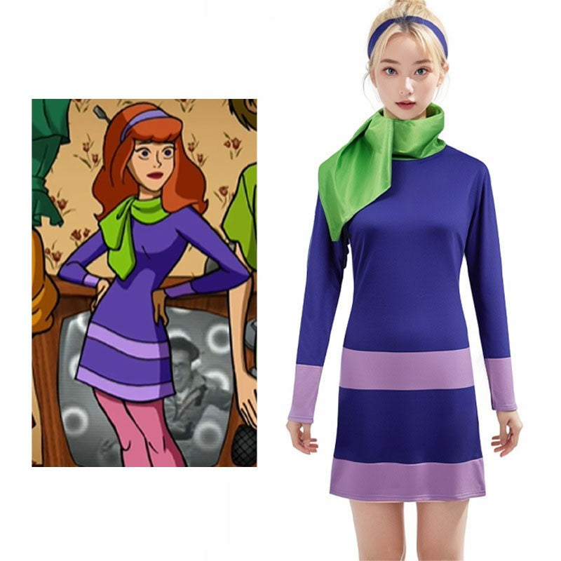 Daphne Blake cosplay costume adult Women fantasy song disguise dress socks TV cosplay Halloween cosplay set