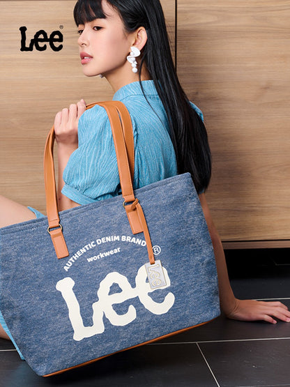 LEE Large Capacity Denim Leather Women's Tote Bags Designer Lady Canvas Daily Big Size Handbag Wear Resistant Shoulder Beach Bag