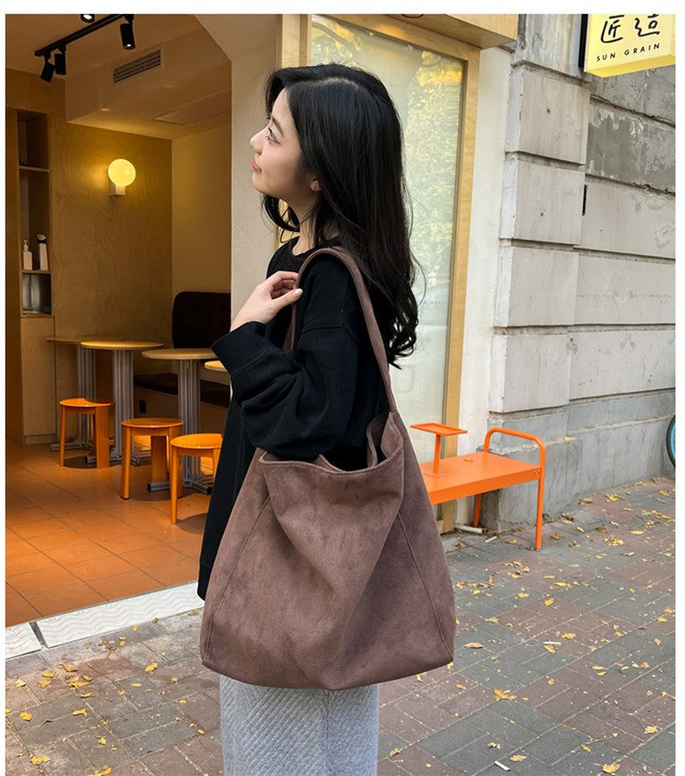 Autumn and winter new matte suede tote bag large capacity commuter casual shoulder bag fashionable versatile women's bag
