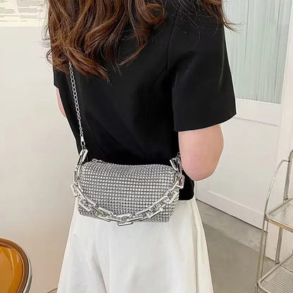 Luxury Rhinestone Bucket Bag Glitter Chain Prom Purse Women's Dinner Package Fashion Female Shoulder Bag