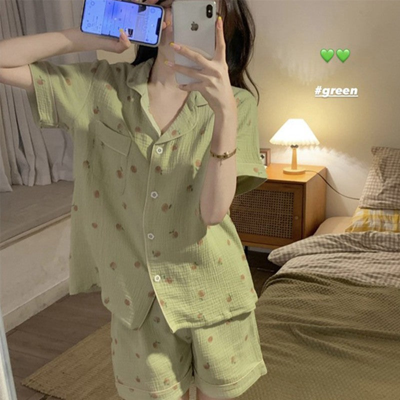 Women's Pajamas Set Foam Cotton Sleepwear Button down Tops and Shorts Pajama 2 Piece Suit Femme Nightwear Loungewear for Summer