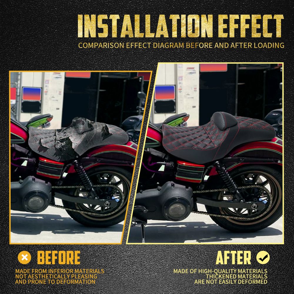 Assento de motocicleta para motorista e passageiro com encosto, almofadas de couro, assento de piloto para Harley Dyna Low Rider Fat Bob FLD 06-2017