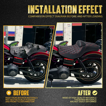 Assento de motocicleta para motorista e passageiro com encosto, almofadas de couro, assento de piloto para Harley Dyna Low Rider Fat Bob FLD 06-2017