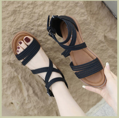 New 2025 European And American Fashion Comfortable Breathable Exposed Toe Thick Sole Soft Sole Crossed Roman Sandal Boots