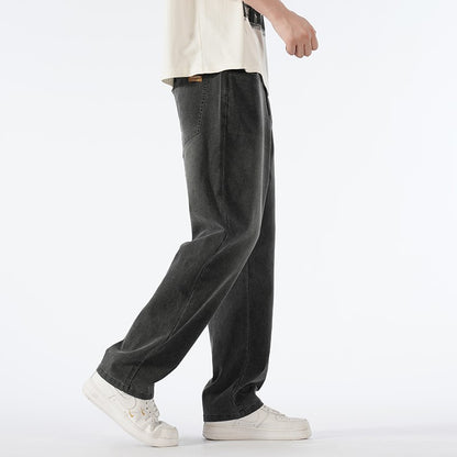 Calças jeans masculinas largas de perna reta, cintura alta, plus size, extra longas, 115cm, Primavera 190