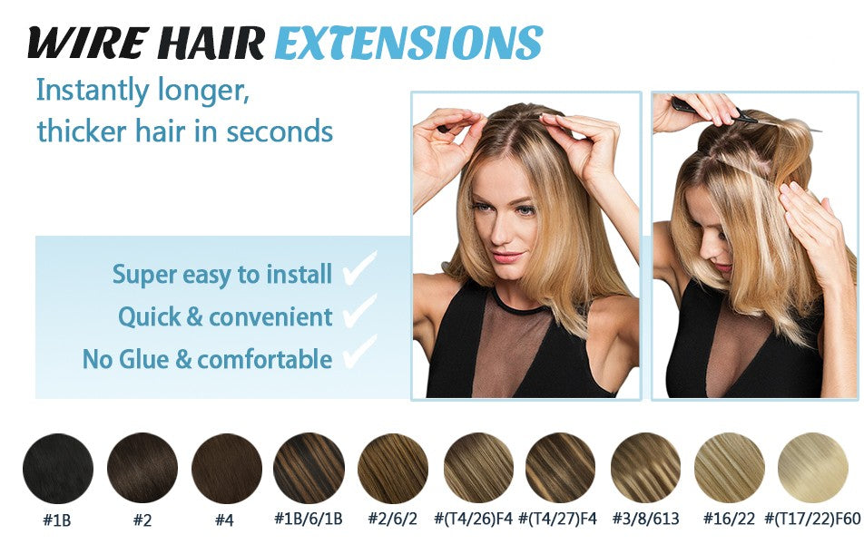 Cabelo Humano Liso de Extensão com Fio para Mega Hair, Linha de Pesca, Fusão Natural de Extensões de Cabelo com Clipes, Trama de Extensões para Mulheres
