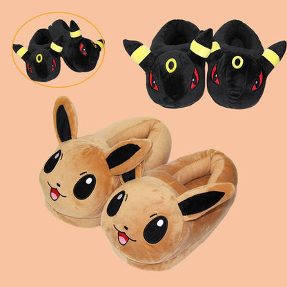 Novos Chinelos de Pelúcia Quentinhos de Inverno Anime Pokémon Pikachu Eevee Umbreon Simpson Kawaii Para Adultos e Crianças Sapatos de Casa Internos