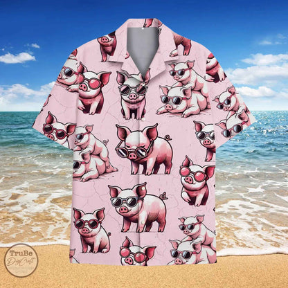 Cute Pig Hawaii Shirt Pink Pig Summer Aloha Shirts Barchelory Party Outfit, Funny Hawaii Shirt, Pig Lovers,Gift For Farmers Tops