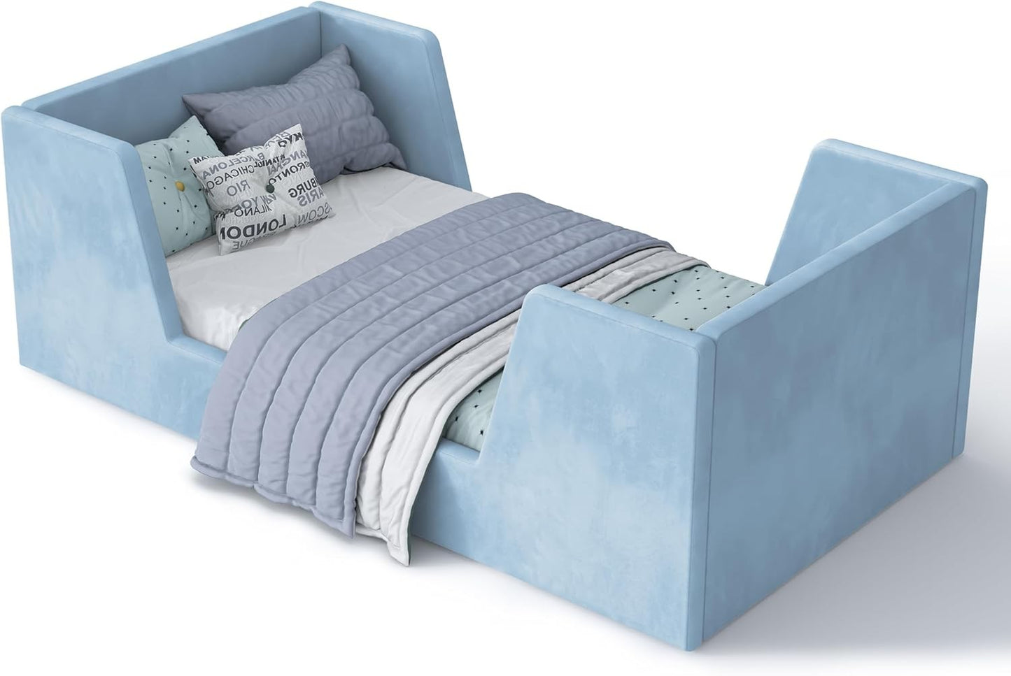 Toddler Bed, Toddler Floor Bed Frame with Guard Rails, Kids Bed for Ages 2-6 Years Kids Girls and Boys, Standard Crib Ma