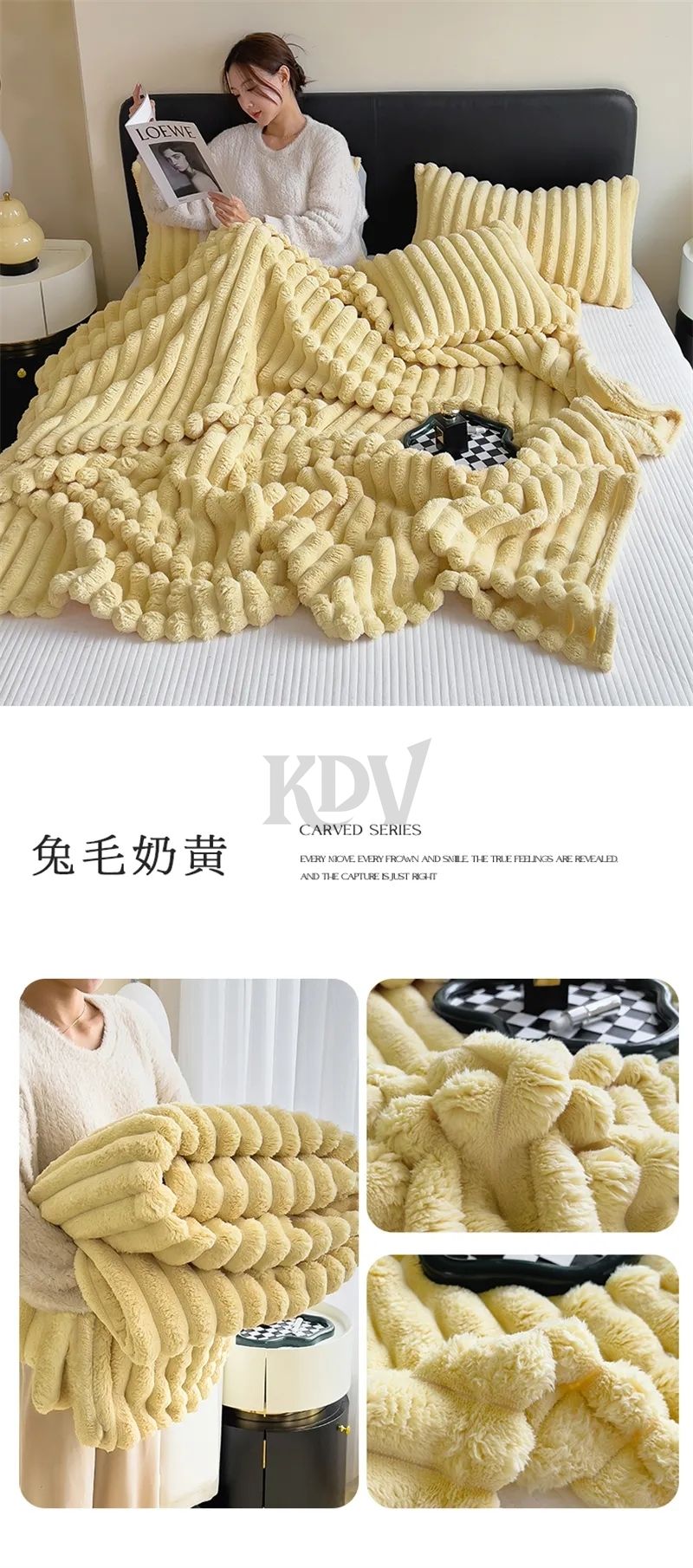 Luxury Soft Faux Rabbit Fur Throw Blanket Fluffy Warm Solid Color Plush Blanket for Sofa Bed Single Double Spring Autumn Plaid