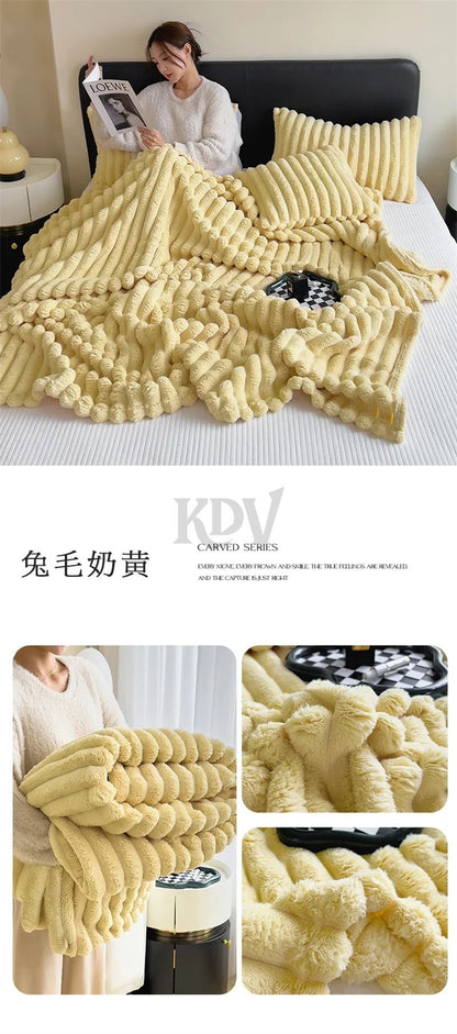 Luxury Soft Faux Rabbit Fur Throw Blanket Fluffy Warm Solid Color Plush Blanket for Sofa Bed Single Double Spring Autumn Plaid