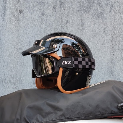 Capacete de motocicleta retrô semiaberto acessórios para motocicleta cross-country capacete de motocicleta 3/4 capacete retrô de inverno