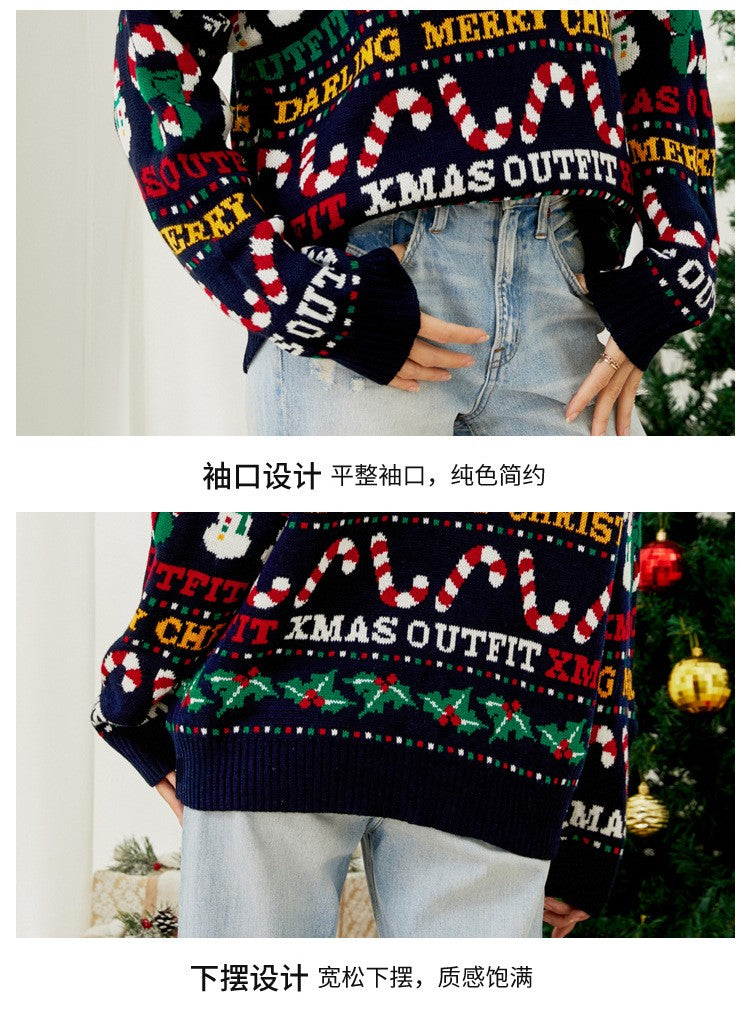 Fairyshely 2026 Winter Christmas Loose Knitted Sweater Women Casual Print Pullover Autumn Lady Casual O Neck Long Sleeve Jumper