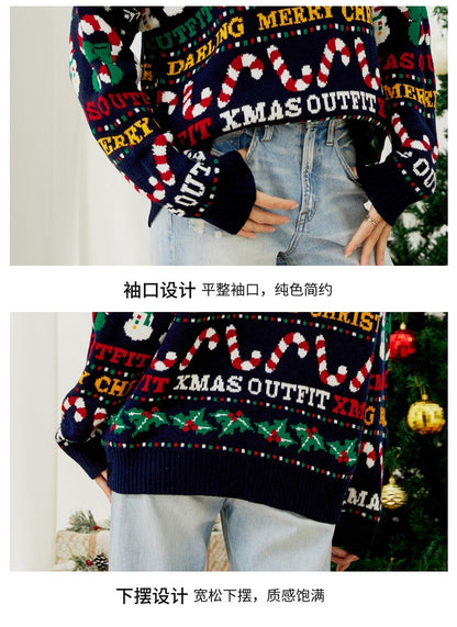 Fairyshely 2026 Winter Christmas Loose Knitted Sweater Women Casual Print Pullover Autumn Lady Casual O Neck Long Sleeve Jumper