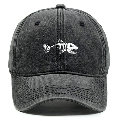 White Fish Bones Print Adjustable Retro Baseball Cap Woman's Cap Distressed Fashion Snapback Caps Ideal Choice For Women & Men