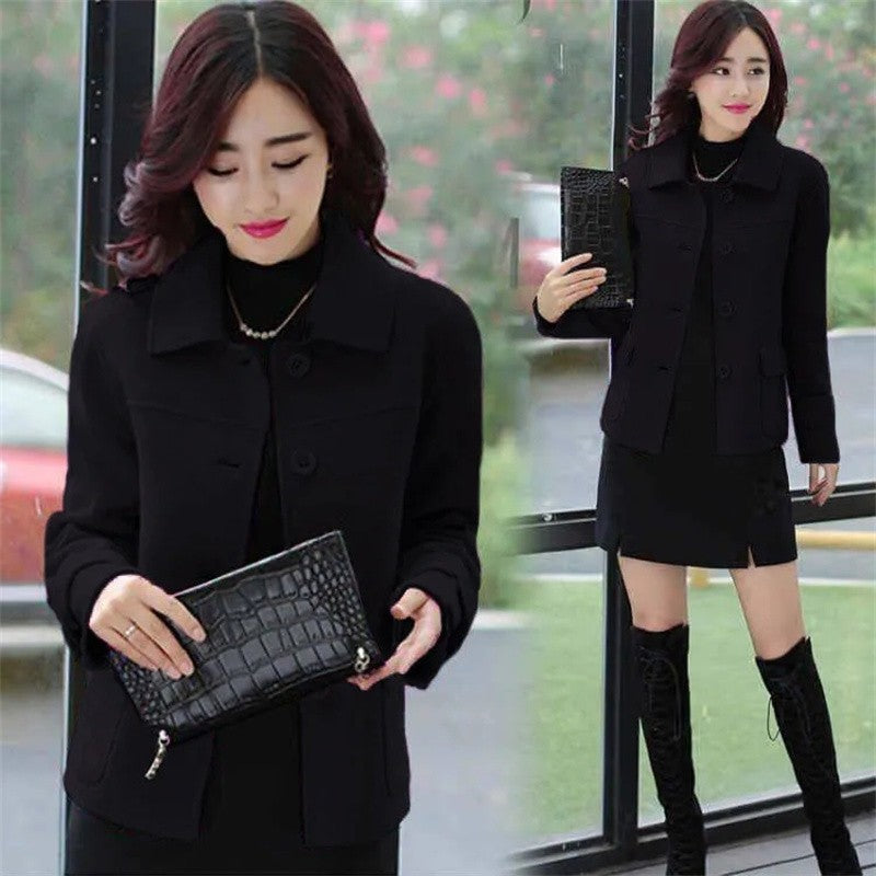 Female Woolen Coat Short Autumn 2024 Solid Color High-End Woolen Jacket Casual Single breasted Lapel Outerwearl
