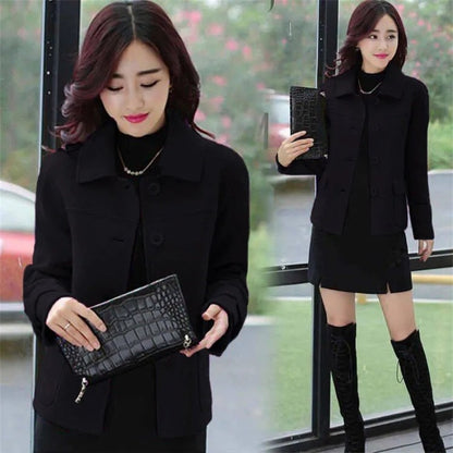 Female Woolen Coat Short Autumn 2024 Solid Color High-End Woolen Jacket Casual Single breasted Lapel Outerwearl