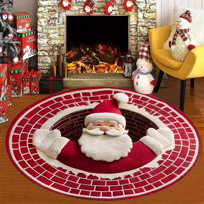 VIKAMA Christmas-themed Round Rug Stain-resistant and Durable Bedside Mat for Bedroom Living Room Sofa Rug Home Decor