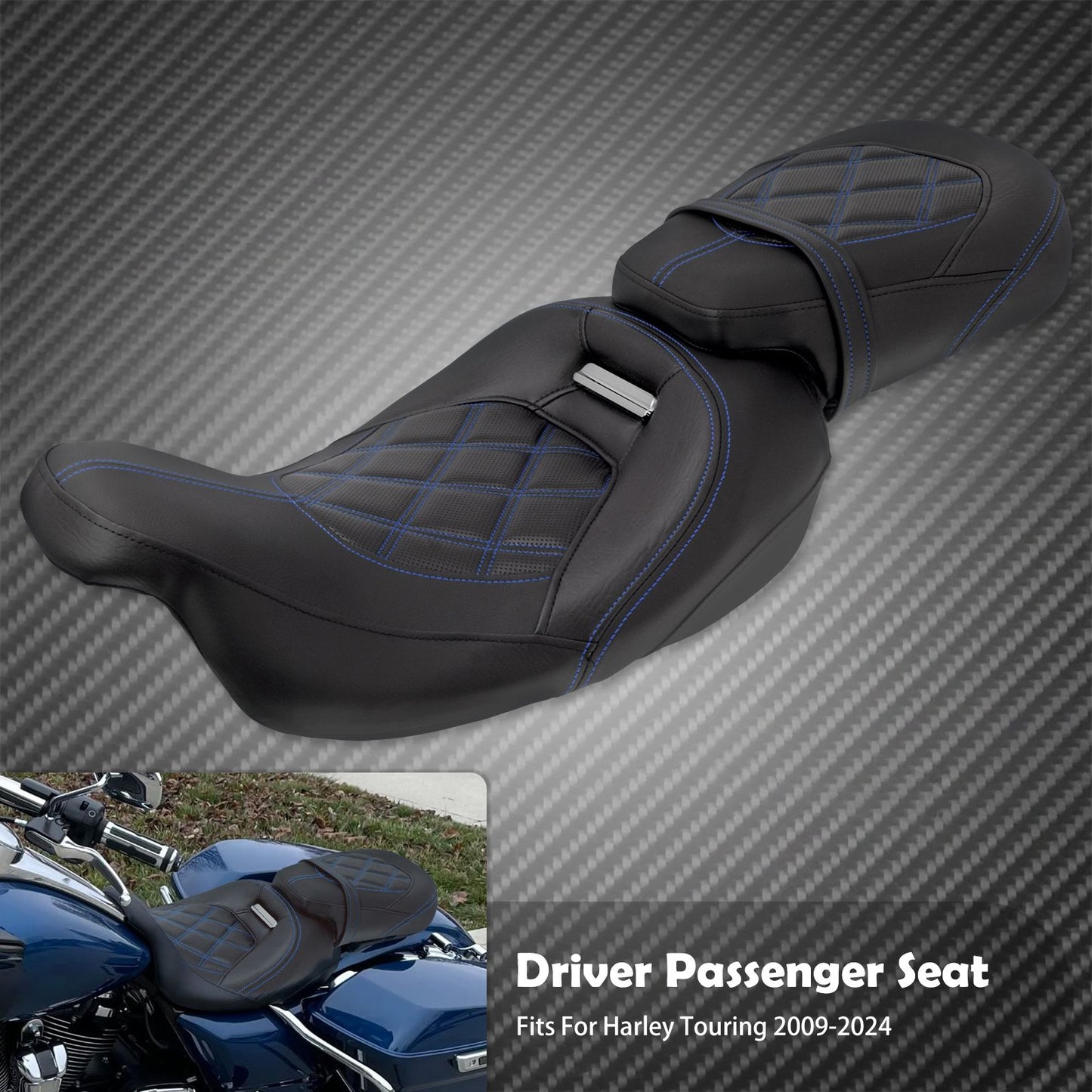Motorcycle Two Up Seat Black Front Rear Driver Passenger Seat For Harley Touring Road King Street Electra Road Glide 2009-2024