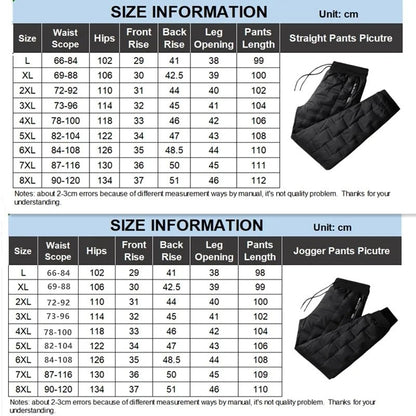 Calças Masculinas de Pena de Pato para Exterior, Acolchoadas, Inverno, 8GG, 7GG, 6GG, Jogger, Quente, Impermeável, Térmica, Tamanhos Grandes, Roupas Resistentes ao Frio