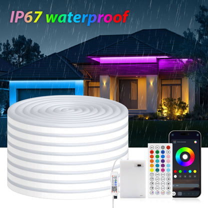 DC5V RGB LED Neon Light AA Battery Powered Bluetooth LED Strip SMD2835 IP65Waterproof Rating 108Leds/m With a remote control