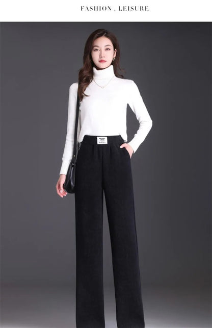 Youthful Woman Clothes Thick Winter Fleece Casual Sport Baggy Sweatpants Women's Pants HighWaist Lamb Fluff Straight Pantalones