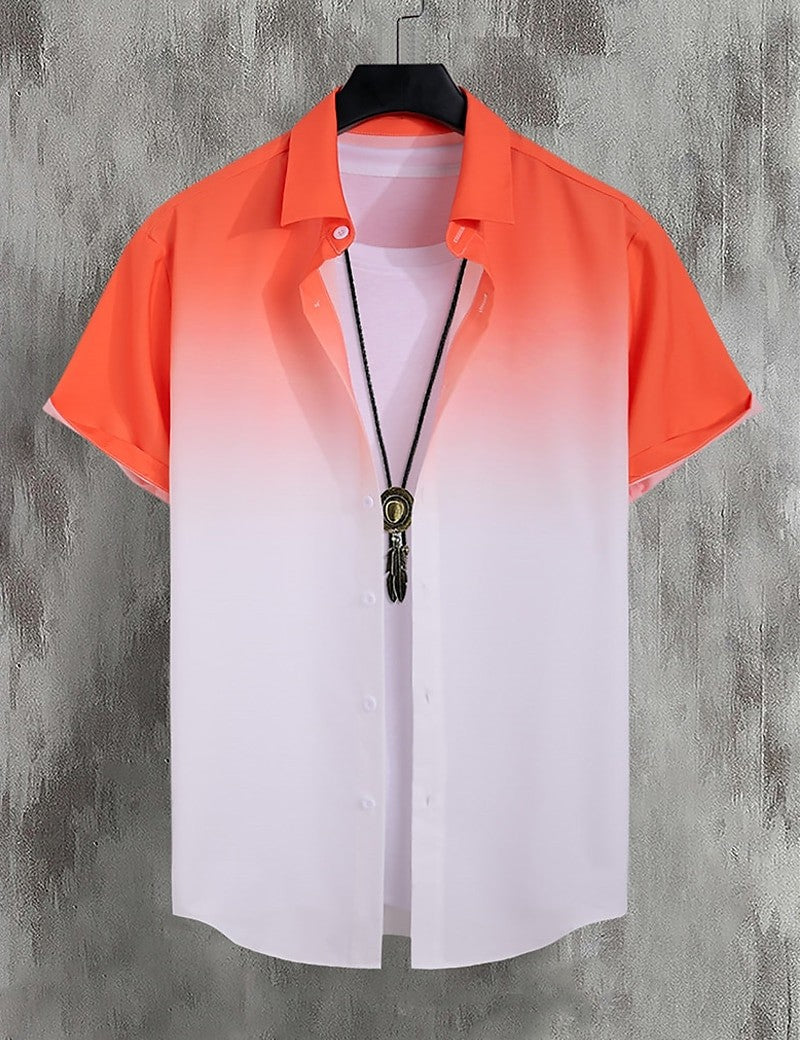 New Simple Gradient Hawaiian short-sleeved Top Casual Beach Buttoned Lapel short-sleeved Shirt Comfortable men's Shirt