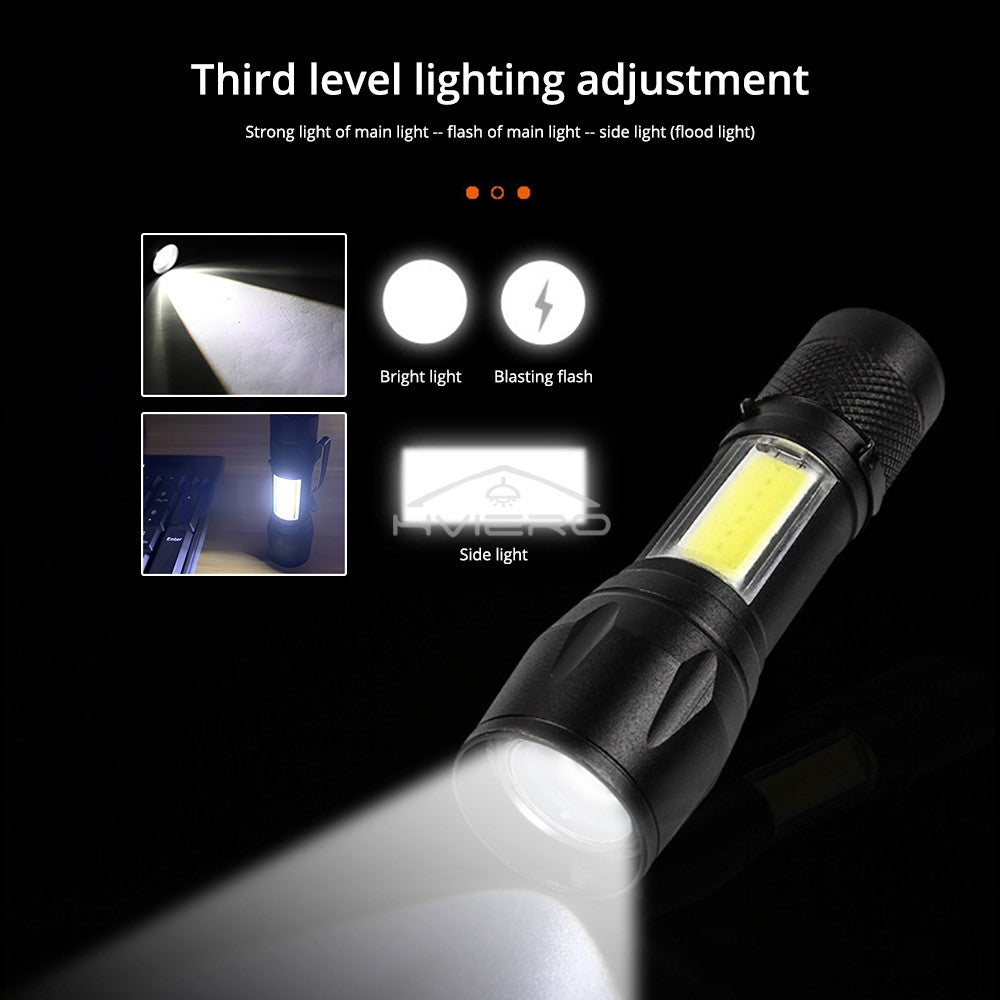 Flashlight Battery Charge Mini Led 3W Focus Adjustable Side Lamp Convenient Waterproof T6 Light Ultra Bright For Camping Hiking