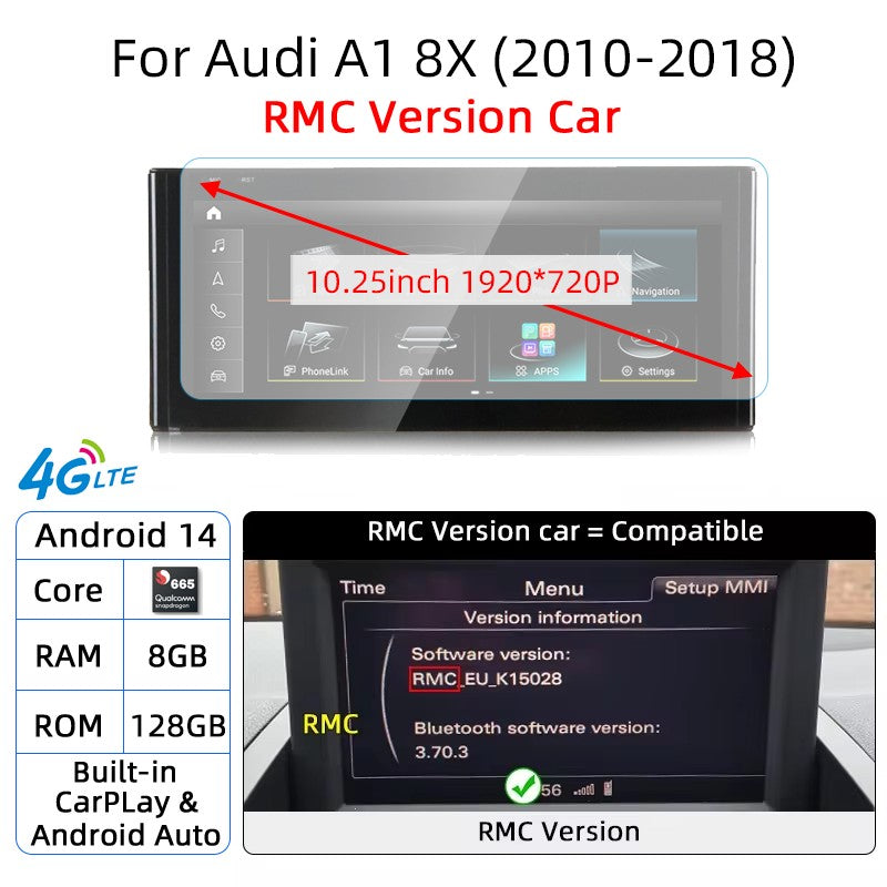Android 14 Auto Rádio CarPlay Para Audi A1 Q2 2010-2023 GPS Carro Multimedia Player Navi Estéreo DSP WIFI SIM BT Tela de Toque IPS