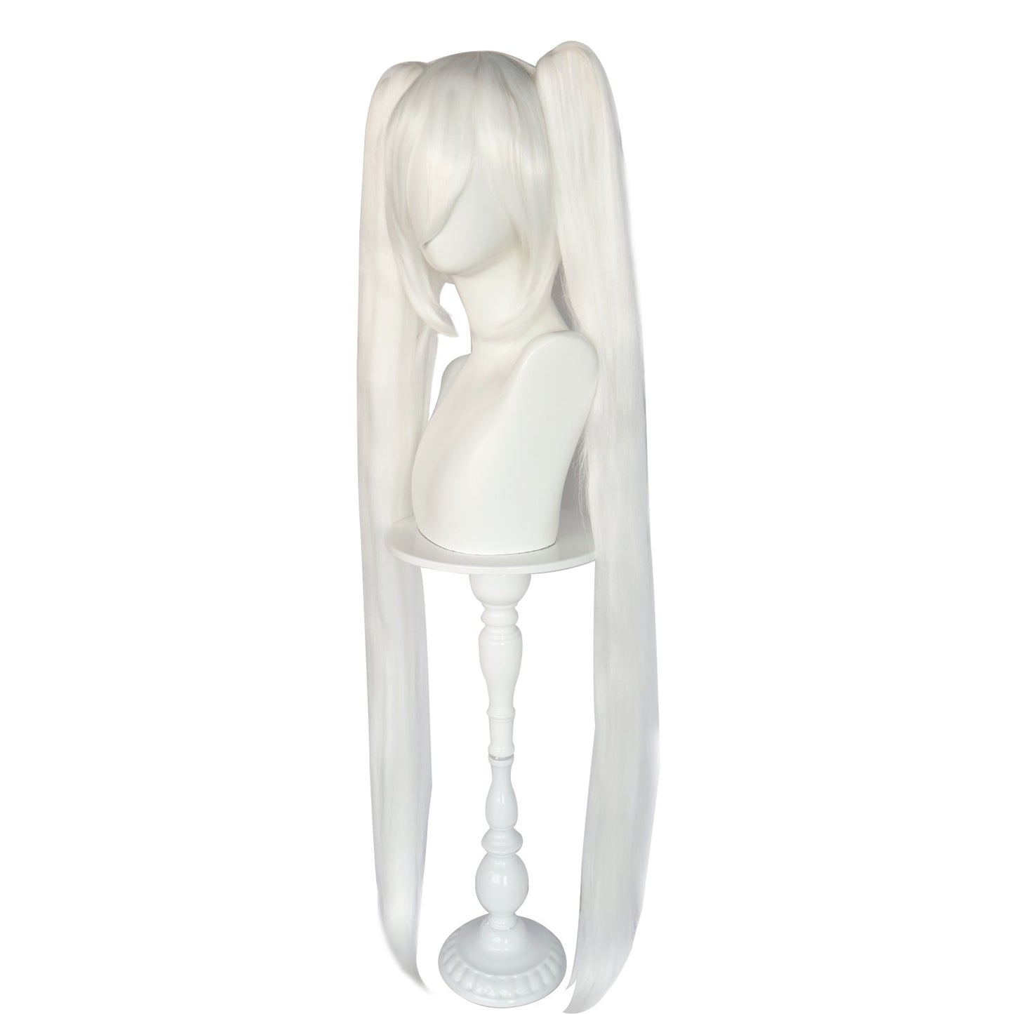 Peruca Sintética Longa Reta Branca Cosplay Rabo de Cavalo Duplo com Franja Peruca de Fibra Resistente ao Calor Adequada para Festa de Cosplay