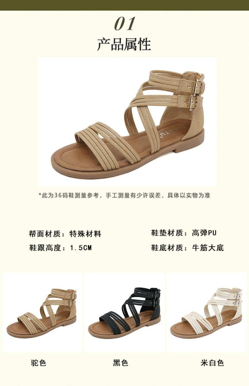 New 2025 European And American Fashion Comfortable Breathable Exposed Toe Thick Sole Soft Sole Crossed Roman Sandal Boots