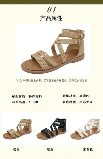 New 2025 European And American Fashion Comfortable Breathable Exposed Toe Thick Sole Soft Sole Crossed Roman Sandal Boots