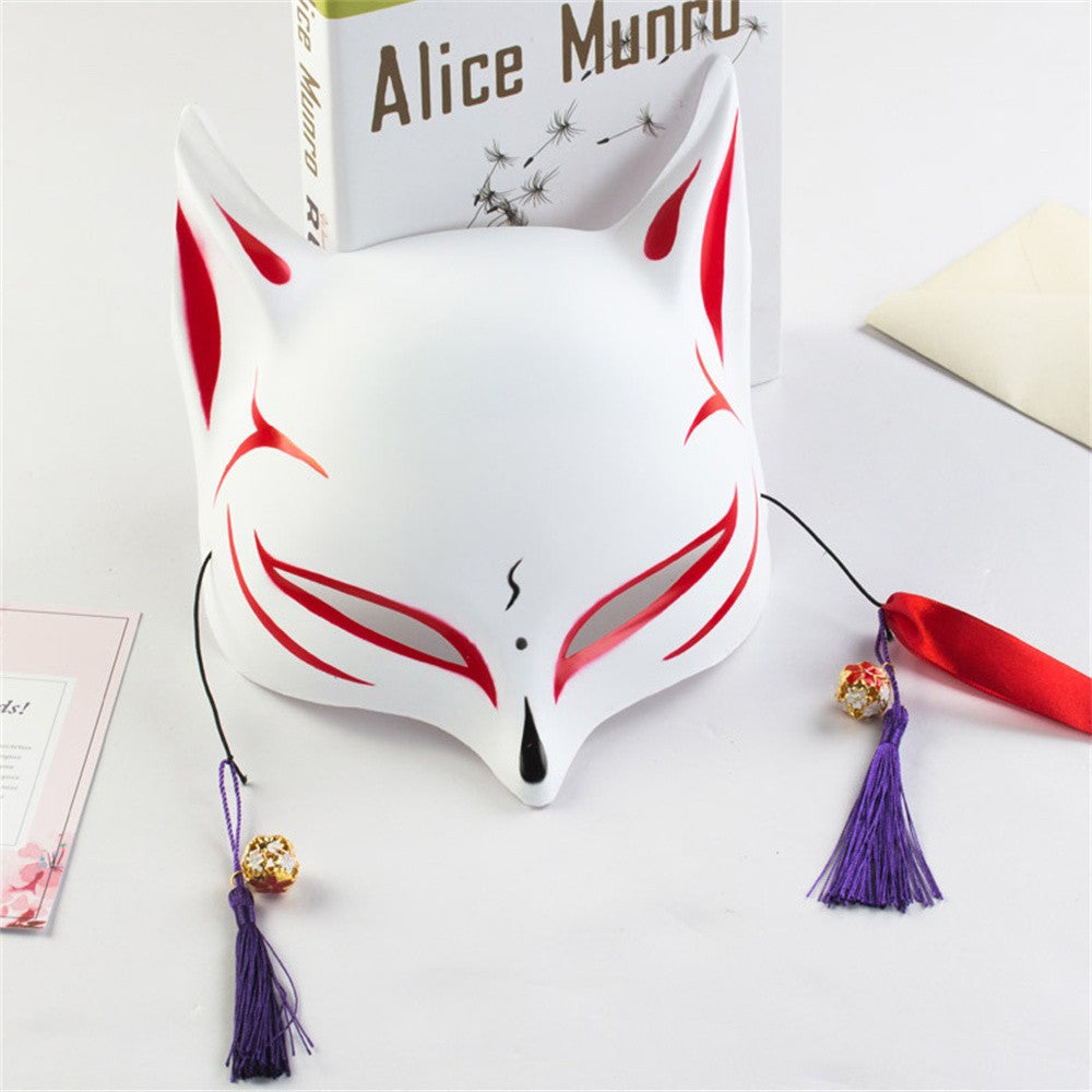 New Fashion Anime Fox Mask Hand-Painted Half Face Cat Mask With Tassels Bell Halloween Masquerade Party Festival Cosplay Gift