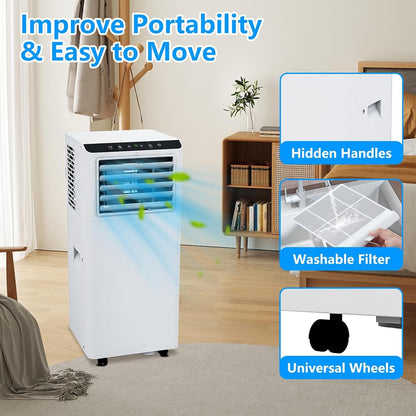 Ar-Condicionado Portátil 8000 BTU, Unidade de AC Portátil com Controle Remoto, Display Digital/Timer de 24 Horas, Resfria/Ventila/Desumidifica para Quarto
