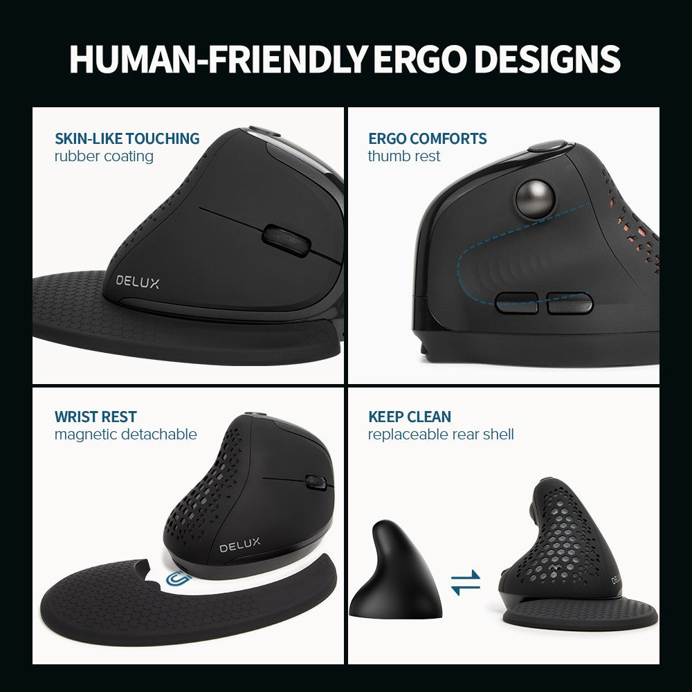 Delux M618XSD Seeker Ergonomic Vertical Mouse with OLED Screen 4000DPI Rechargeable 1000mA Removable Back Cover For Computer
