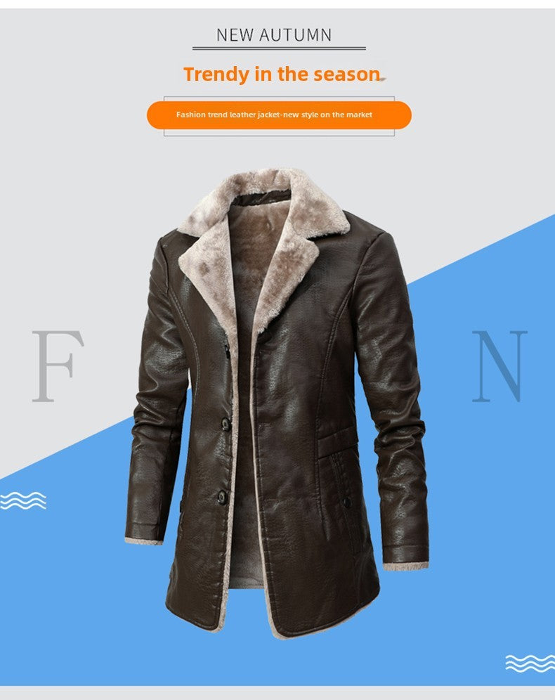 Men Coat Winter Long Leather Jacket Casual Jackets Coats New Faux Leather Vintage Biker Jacket Men Windproof Motorcycle Jacket