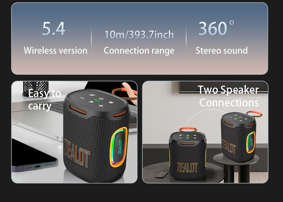 ZEALOT S122 25W Portable Wireless Speaker, Wireless Speaker, Bass Boost, Dual Pairing, 6000mAh Battery.