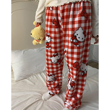 2025 Autumn Winter Christmas Y2K Hello Kitty Pants Sanrio Anime Women's Cartoon Couple Home Sleepwear Pants Casual Home Clothing