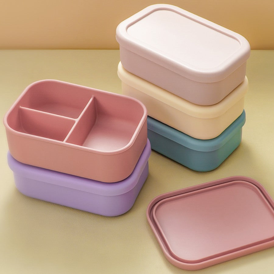 1PCS Baby Silicone Food Storage Box Solid Color Baby Tableware Three-compartment Dinner Plate Children Portable Lunch Box