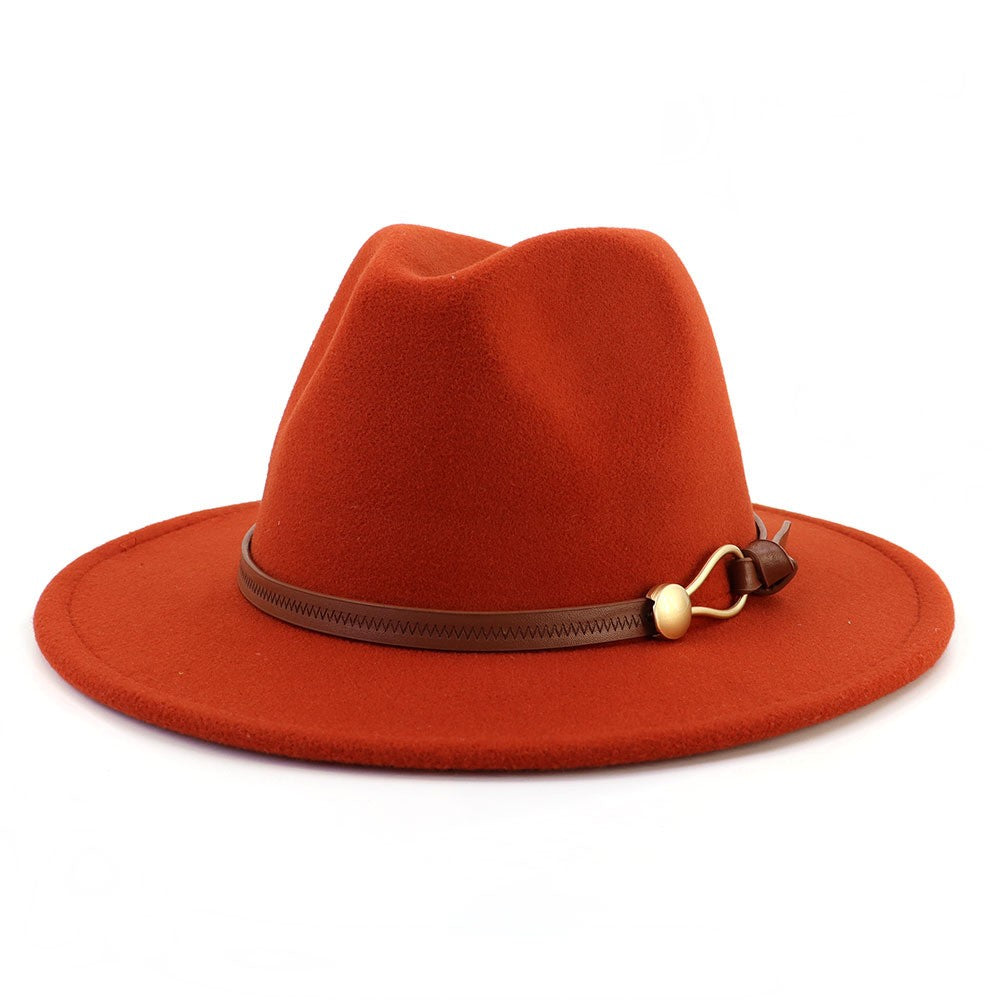 New Brown Belt Buckle Jazz Fedora Hat Autumn Winter Women Men Party Church Top Hat Wide Brim Sun Hat Felt Panama Cap