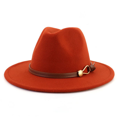 New Brown Belt Buckle Jazz Fedora Hat Autumn Winter Women Men Party Church Top Hat Wide Brim Sun Hat Felt Panama Cap