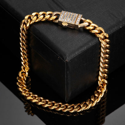 Joias Hip Hop 6mm-14mm Qualquer Comprimento 316L Aço Inoxidável Fivela de Cristal Fashion Pulseira Elos Miami Feminina Masculina