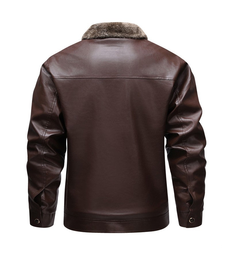 Winter Fleece-lined Leather Jacket Men 2025 New Coat Men's Top Windproof Leisure Mens Streetwear Zipper Retro Moto Biker Jackets