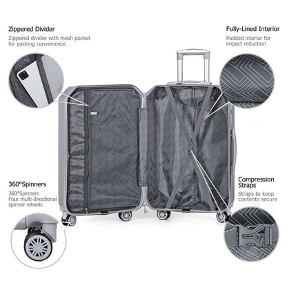3PCS Luggage Set ABS Hardside Travel Luggage with Spinner TSA for Business Trip ABS Travel Luggage Set
