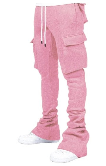 Plus Size Cargo Stacked Pants for Men Fleece Flare Sweat Pants Street Wear Men Pile Up Hiphop Pants New Design