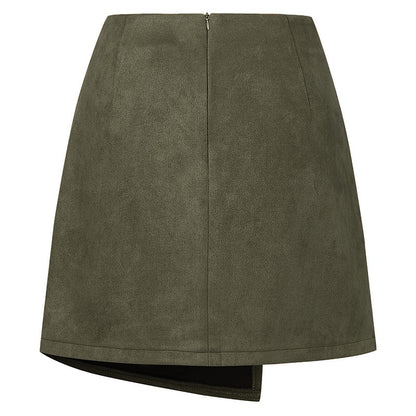 Chic Faux Suede Mini Skirts Women Design Irregular Button Skirts Woman Spring Autumn High Waist Zipper Up A-Line Skirt Ladies