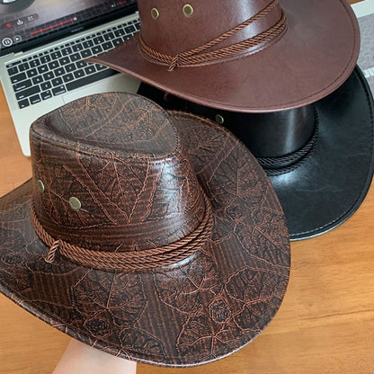 Cool Ethnic Style Western Cowboy Hat Roll Brim Wide Brim Cowgirl Jazz Hat Solid Color Polyester Visor Cap Cycling